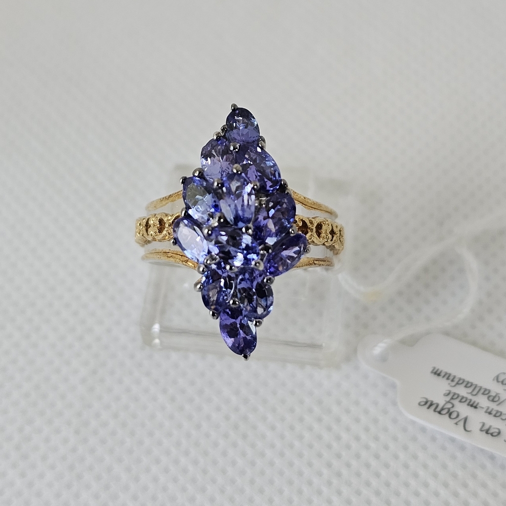 High Grade Natural Tanzanite Cluster Ring Palladium Sterling Silver 18k Sz 7!